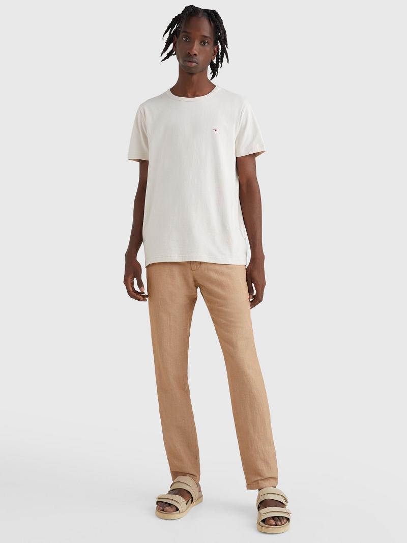 Férfi Tommy Hilfiger Organic cotton and linen Póló Fehér | HU 841RVD